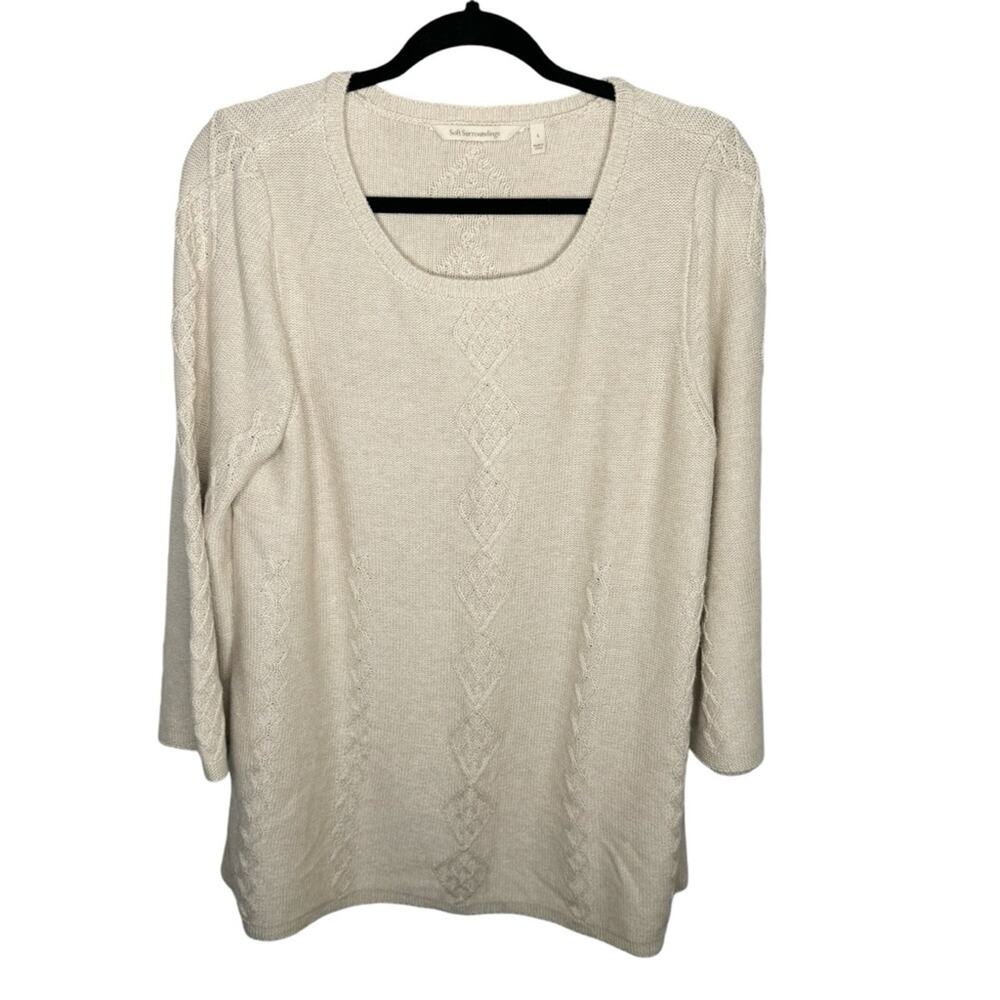SOFT SURROUNDINGS / tan oatmeal cream cable knit silk blend tunic sweater / L